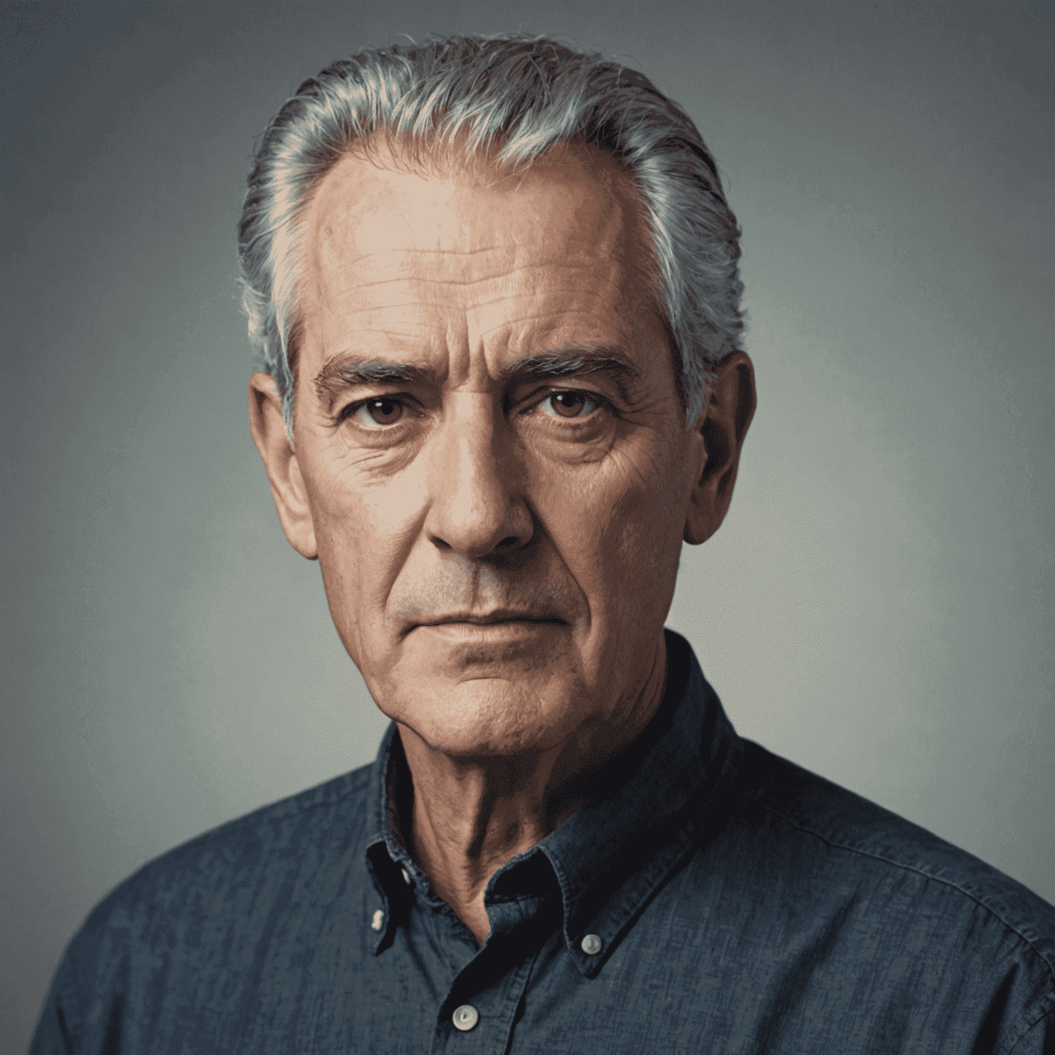 Portrait of a contributing author, an older man with grey hair and a serious demeanor