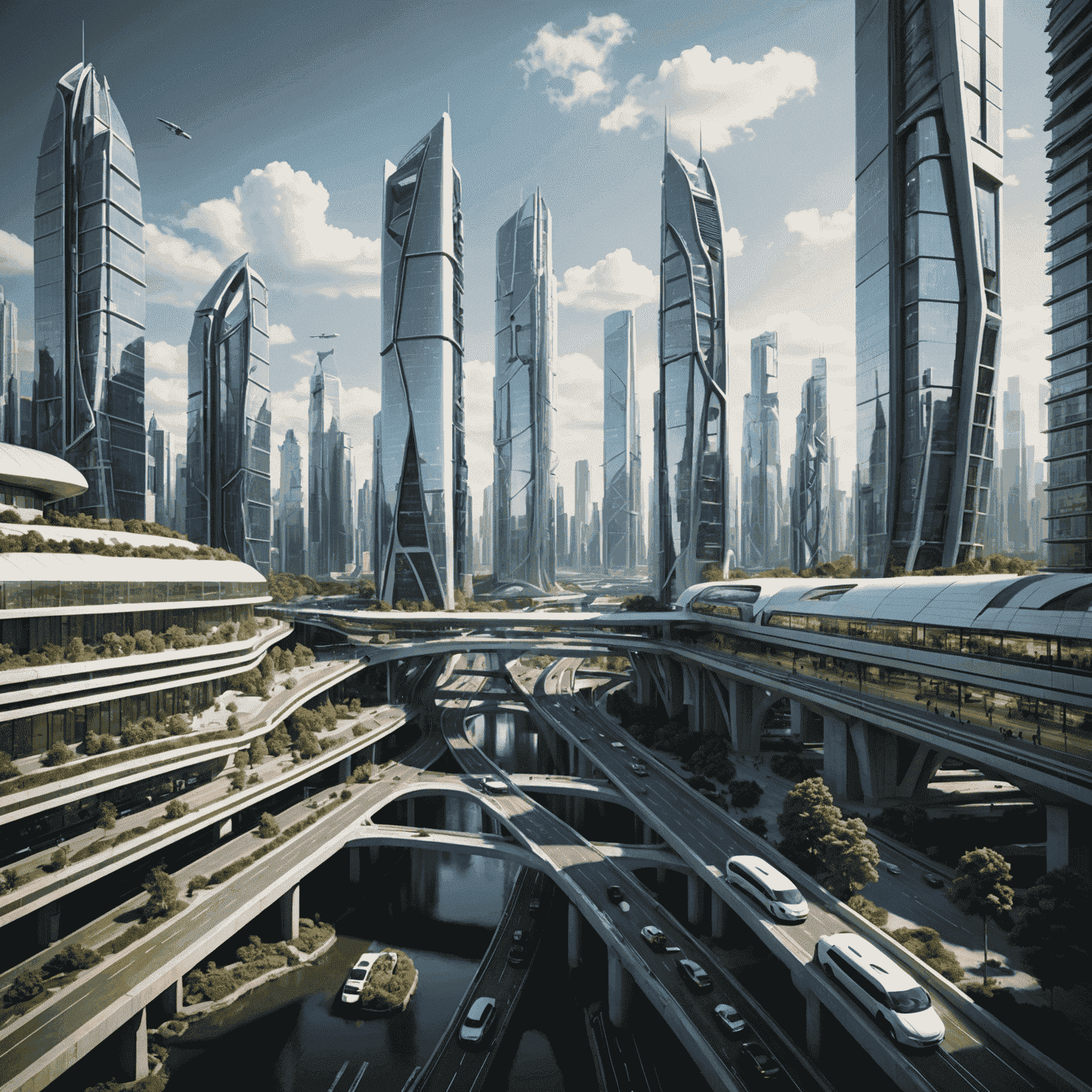 A futuristic cityscape with advanced technology integrated into infrastructure